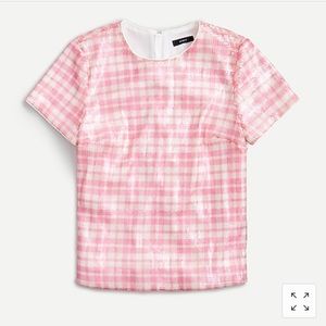 J. Crew Pink Sequin Gingham Top
